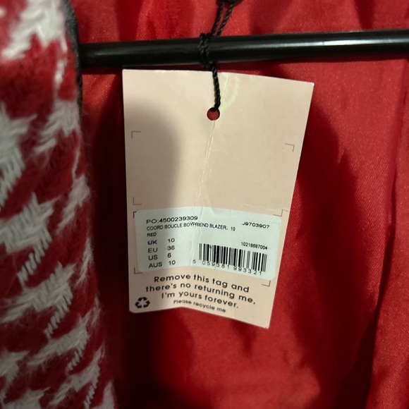 Missgiuded ladies suit jacket Red and White brand new - Picture 5 of 6